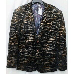 OUYE Leopard Men Blazer Jacket Velvet Peak Lapel Formal Size 60 (USA Size XL)